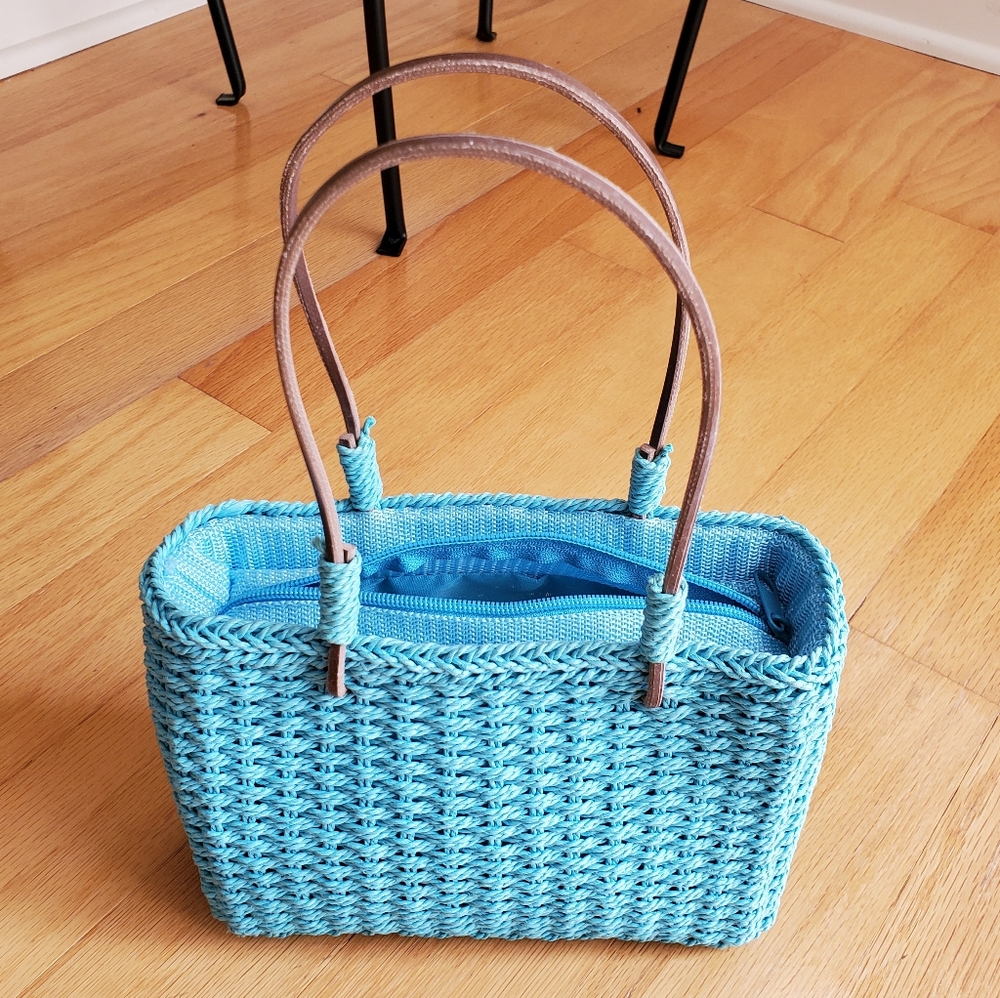 Turquoise Blue Straw Small Purse Summer Spring